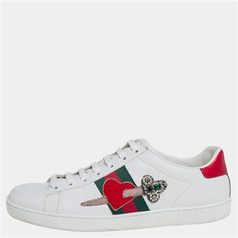 gucci white floral ace sneakers|Gucci ace embellished leather sneakers.